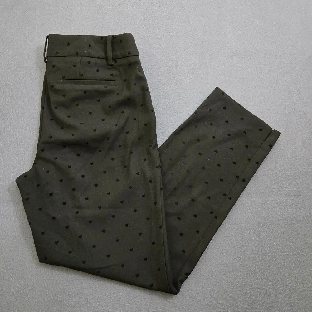 Talbots Women 8 Black Heart Print Mid Rise Hampshire Straight Leg Ankle Pants - Picture 2 of 13